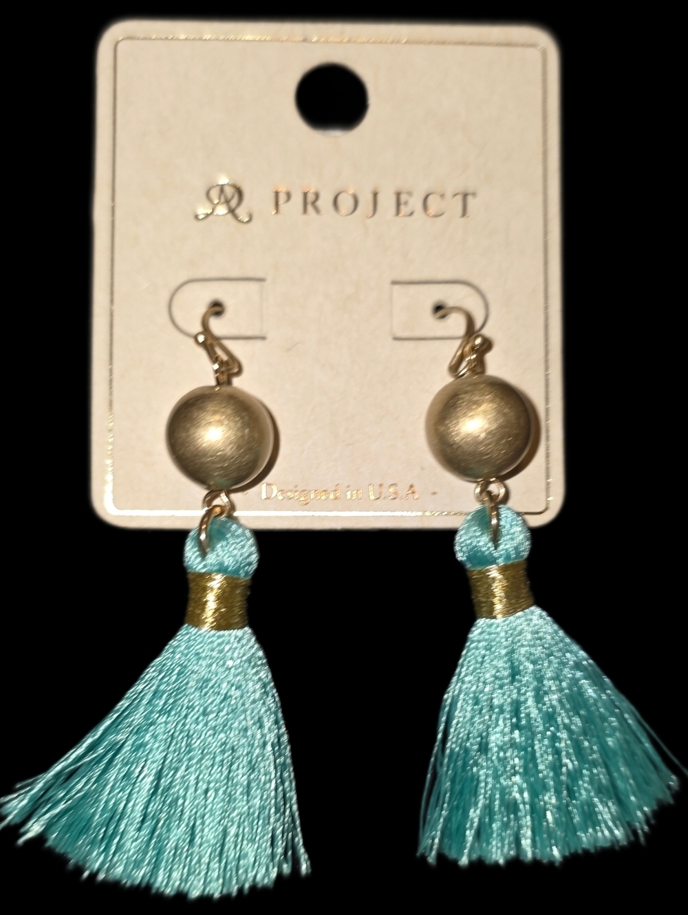Teal Tassel Drop Earrings with Goldtone Accents